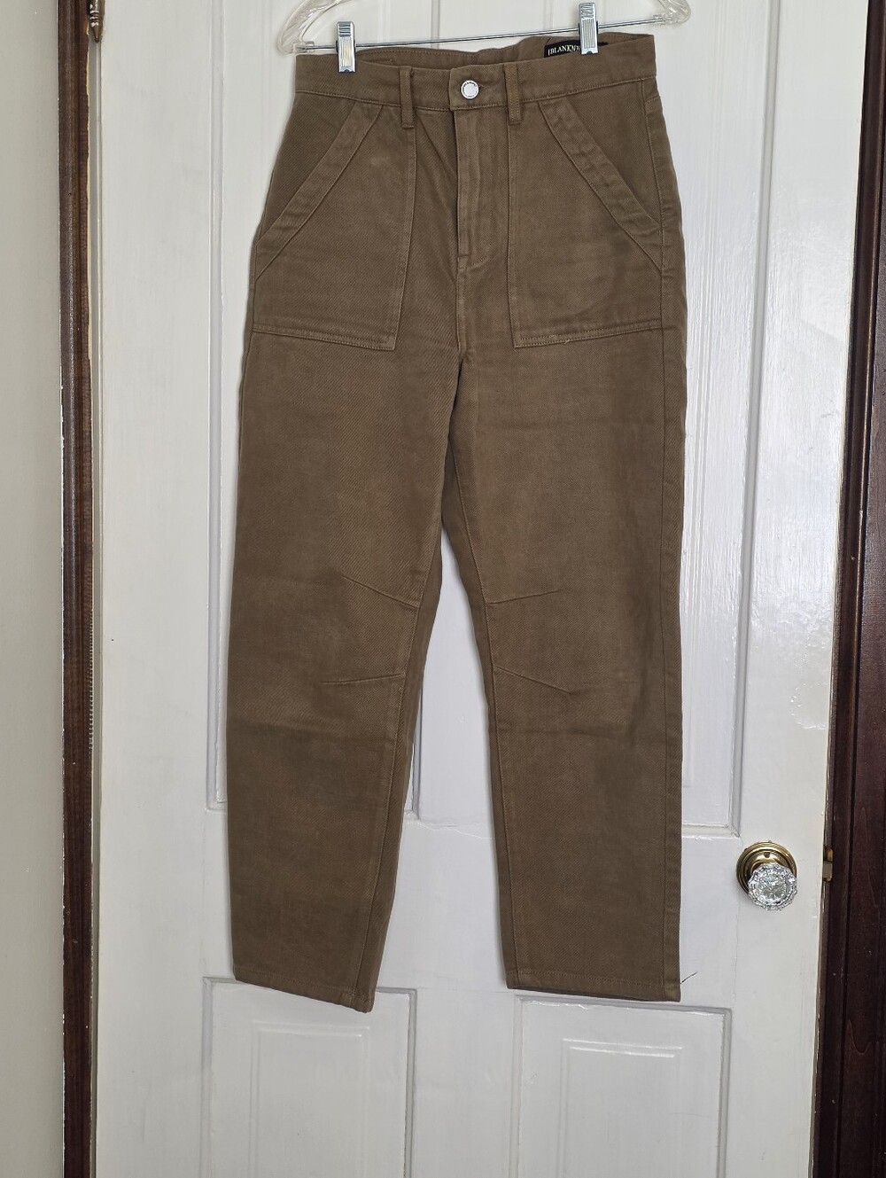 Blank NYC Women's 100% Cotton Jeans in Tan. Barrel Leg.